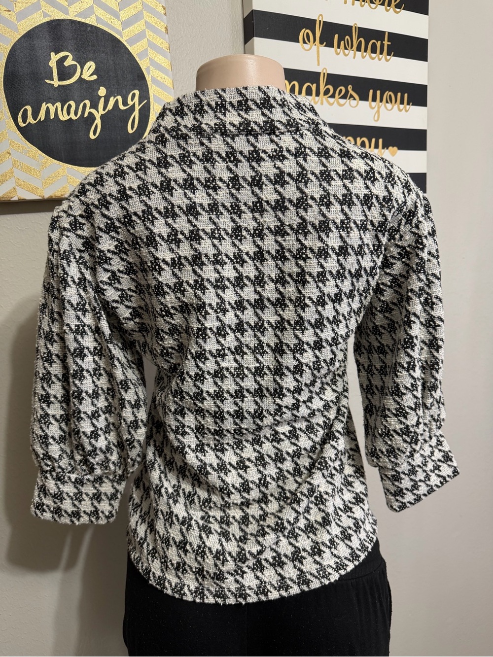 Ann Taylor Black & White Houndstooth Mock Neck Sweater - Picture 3 of 7